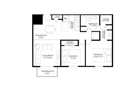 bedroom floor plan an in 2 bed 2 bath